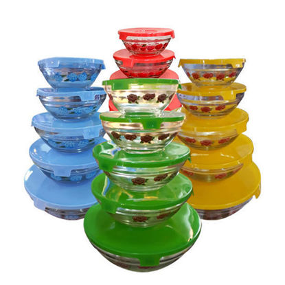 Picture of 5pcs Glass Bowl Set W/Plastic Lid (Design)