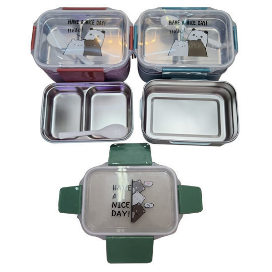 Picture of 2-layer Lunch Box (1 and 2 dividers) with spoon  - 20x16x9cm
