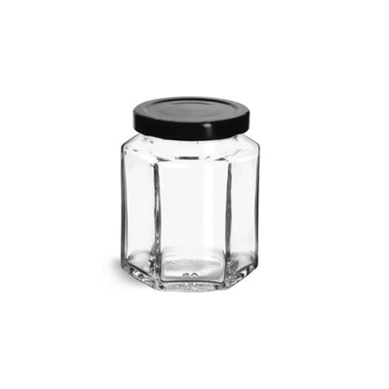 Picture of 6 Sides Jar Hexagon with Metal Cover 280ml - 10cm