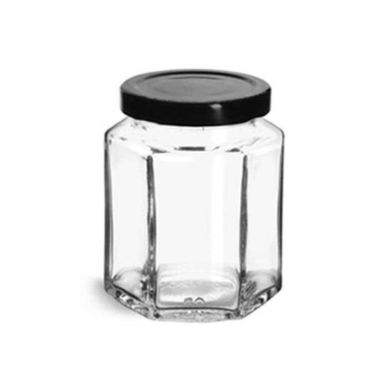 Picture of 6 Sides Jar Hexagon with Metal Cover 730 ml - 13cm