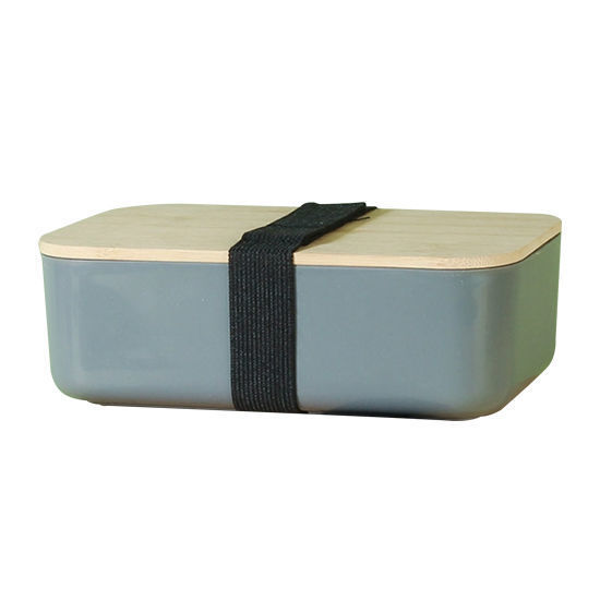 Picture of Plastic Bento Lunch Box with Wooden Lid (19 x 12 x 7cm)