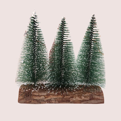 Picture of Xmas Tree 3pcs On Wooden Log (16cm)