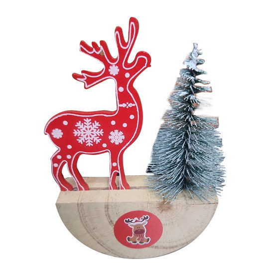 Picture of Swinging Reindeer On Semi Wood Log