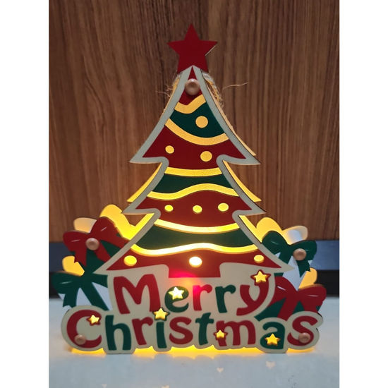 Picture of Merry Xmas Wood Tree with Light