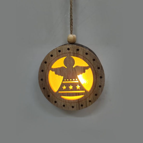Picture of Xmas Round Wood Angel- Light