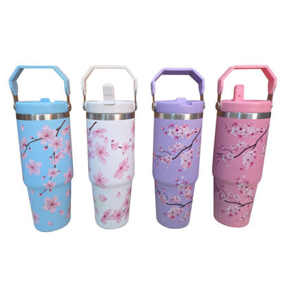Picture of Vacuum Mug with Handle and Drinking Noozle - 890ml (peach/flower)