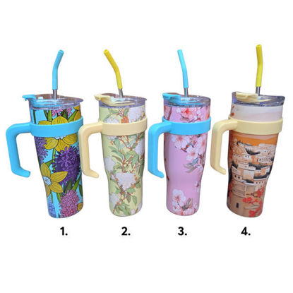 Picture of Vacuum Cup with Handle/Straw (Floral)