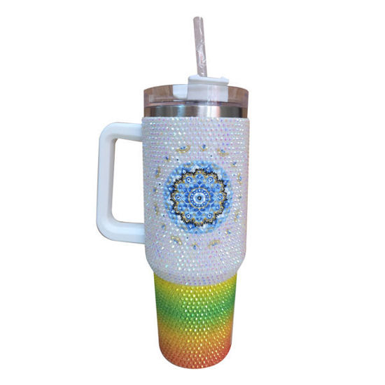 Picture of Vacuum Flask with Handle/Straw (Rainbow-Mandala)