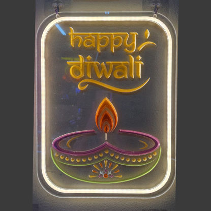 Picture of Happy Diwali Diya Rectangle Neon Frame (30 x 40cm)