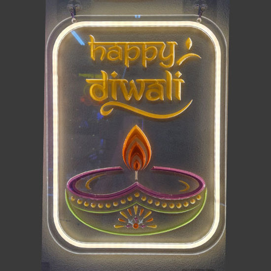 Picture of Neon Happy Diwali diya frame (30x40cm)