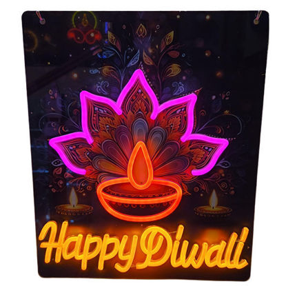 Picture of Happy Divali Diya/Lotus Neon Frame (32 x 37cm)
