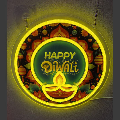 Picture of Happy Divali & Lotus Round Neon Frame - 30cm